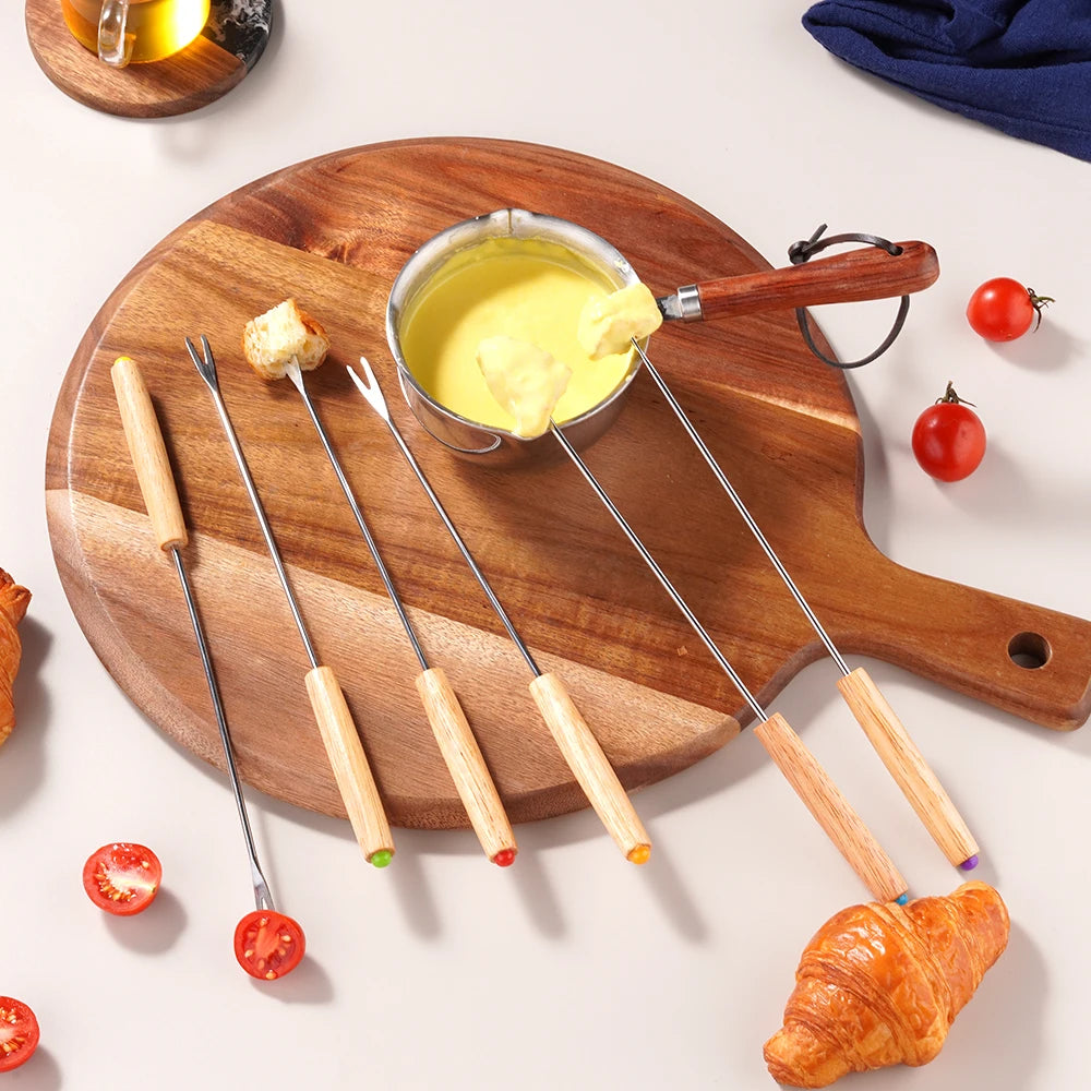 Stainless Steel Fondue Fork Set with Wooden Handles