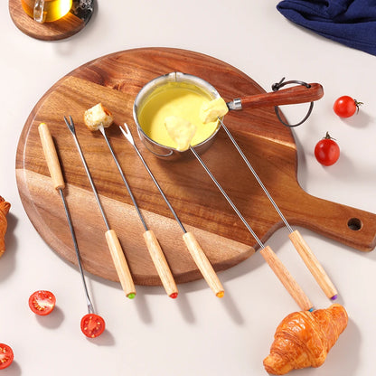 Stainless Steel Fondue Fork Set with Wooden Handles