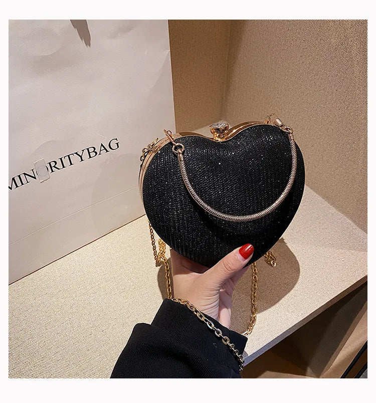 Heart-Shaped Evening Clutch Bag with Chain Strap