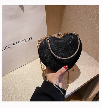 Heart-Shaped Evening Clutch Bag with Chain Strap