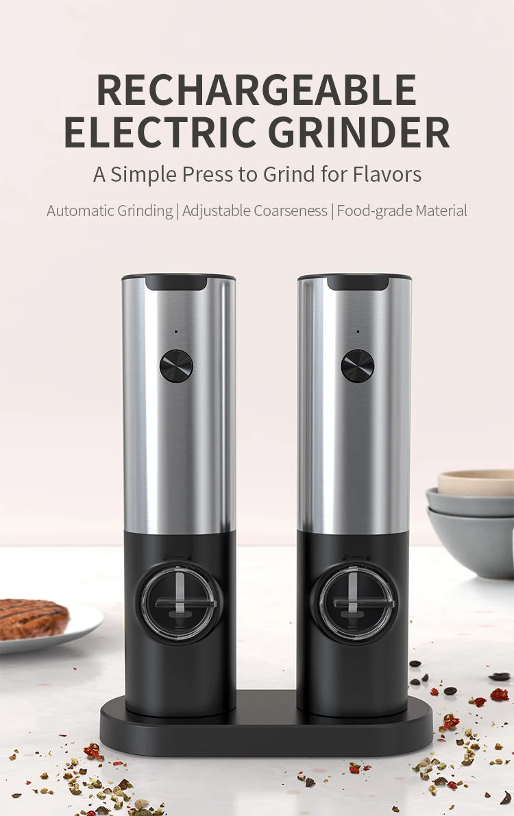 Electric Stainless Steel Spice Grinder with LED Light & Charging Base