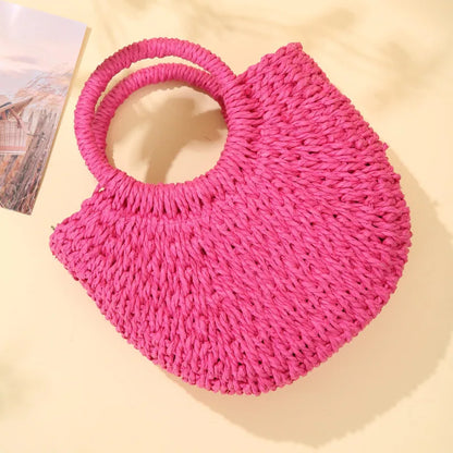 Handwoven Straw Rattan Crossbody Beach Bag