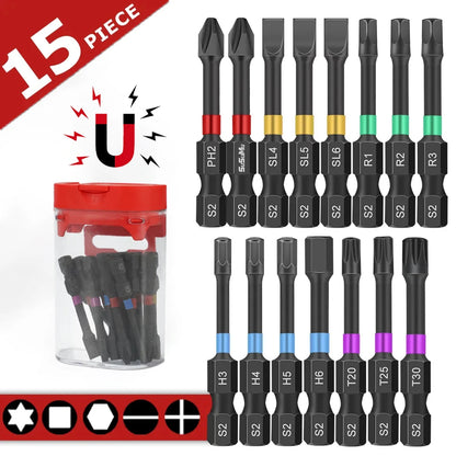 15Pcs Magnetic Electric Screwdriver Bit Set