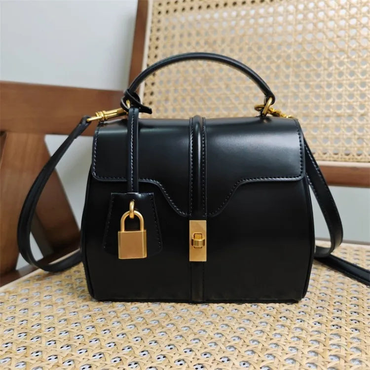 Genuine Split Leather Top Handle Satchel Bag