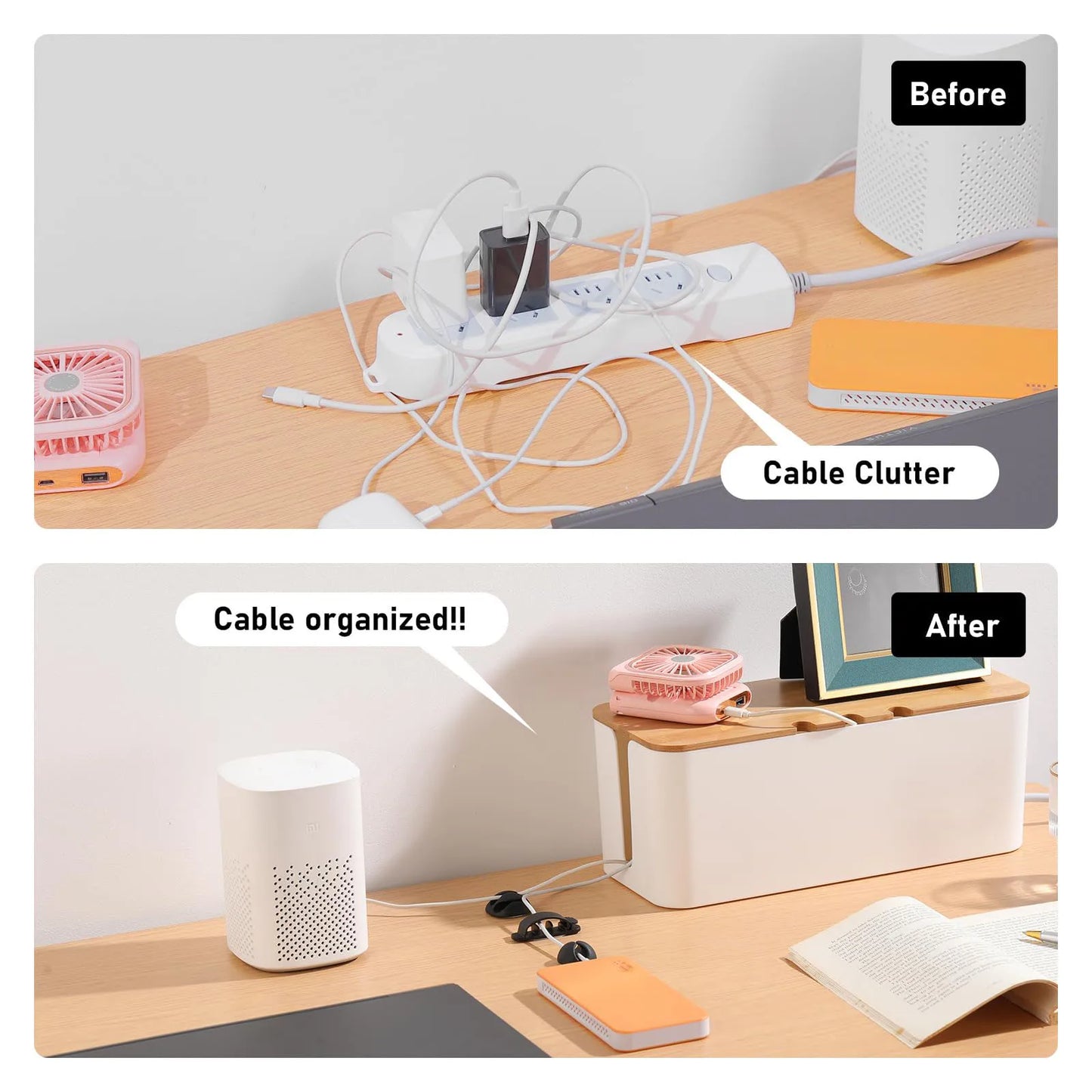 Large Wooden Style Cable Management Box Organizer
