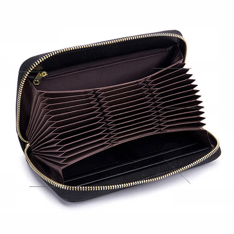 Genuine Cow Leather Zip-Around Wallet with 36 Card Slots