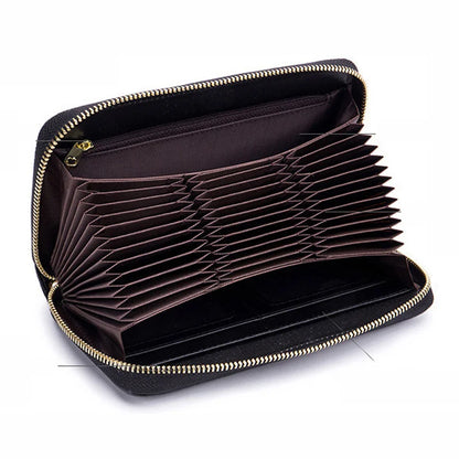 Genuine Cow Leather Zip-Around Wallet with 36 Card Slots