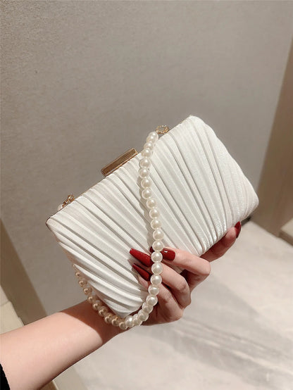 Pleated Design Satin Evening Clutch Bag