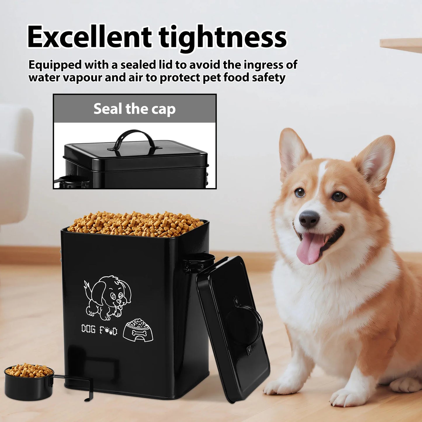 Stainless Steel Pet Food Storage Container with Lid & Scoop
