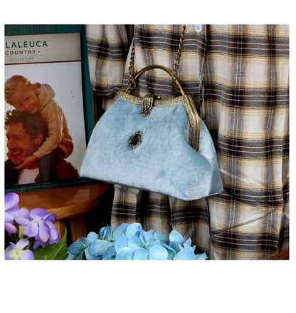 Vintage Aqua Velvet Clasp Evening Clutch Bag