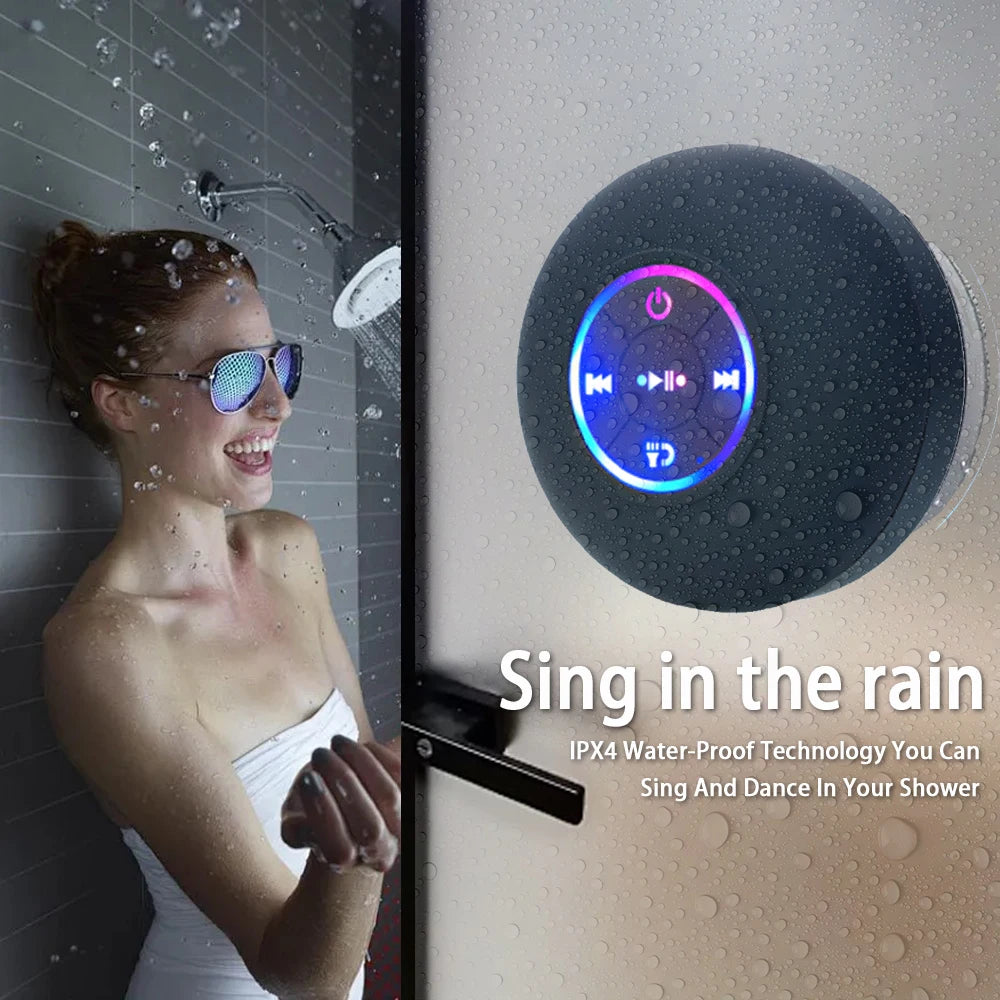 Portable Waterproof Bluetooth Speaker with Suction Cup & LED Lights