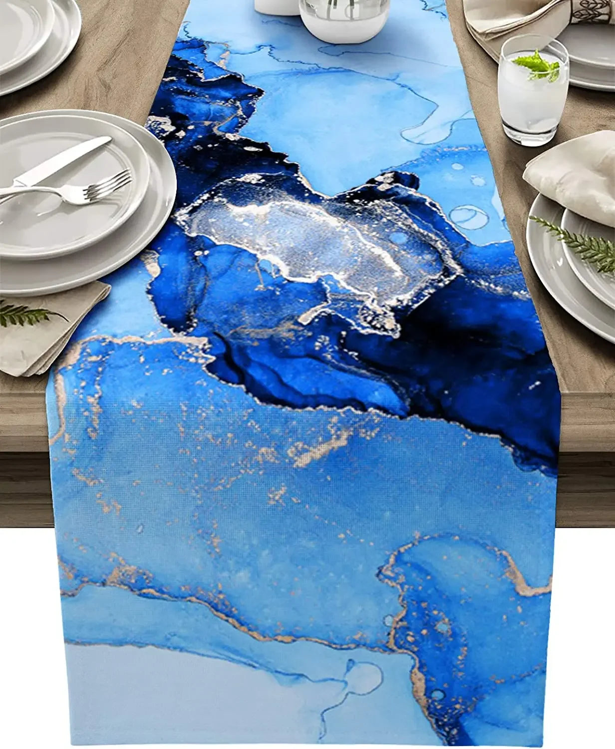 Black Grey Marble Linen Table Runner