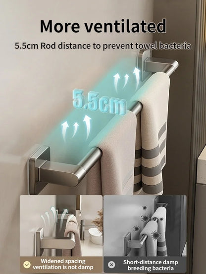 No-Drill Adhesive Bathroom Towel Bar & Rack