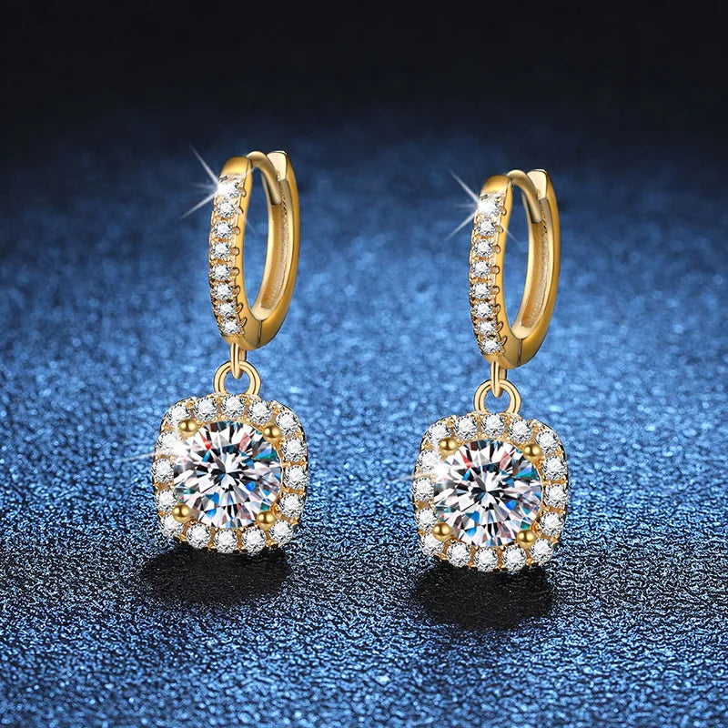 18K Gold Square Moissanite Drop Earrings
