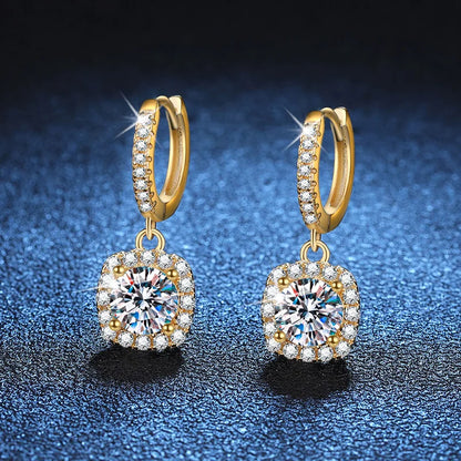 18K Gold Square Moissanite Drop Earrings