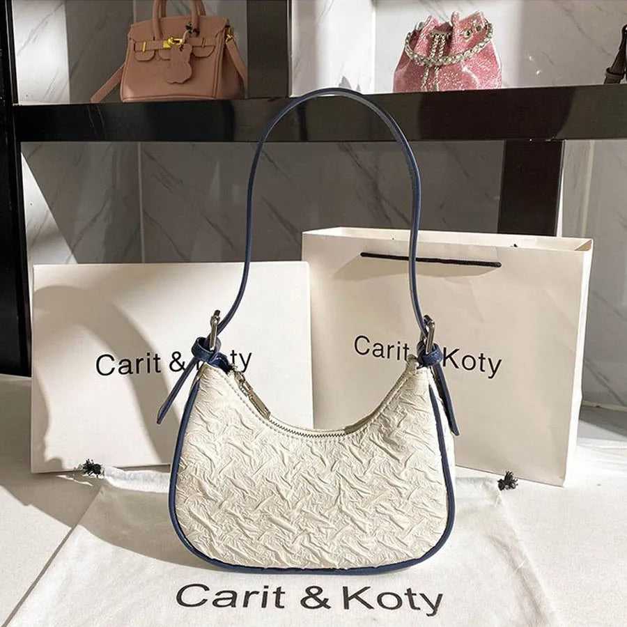 Pleated Crescent Shoulder Bag for Women