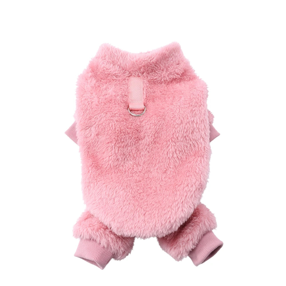 Warm Fleece Dog Jumpsuit with D-Ring