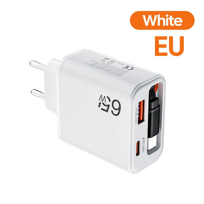 65W USB-C Fast Charger with Retractable Cable