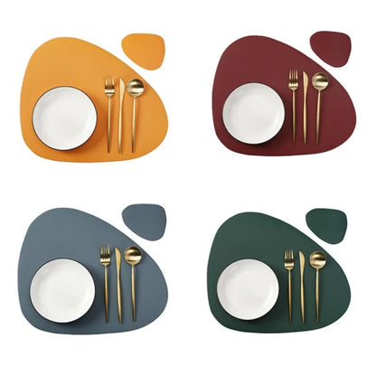 Inyahome Irregular PU Leather Placemat Set with Coaster