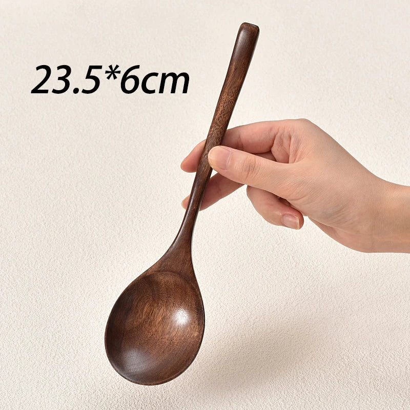 Japanese Style Wooden Soup Spoon with Long Handle