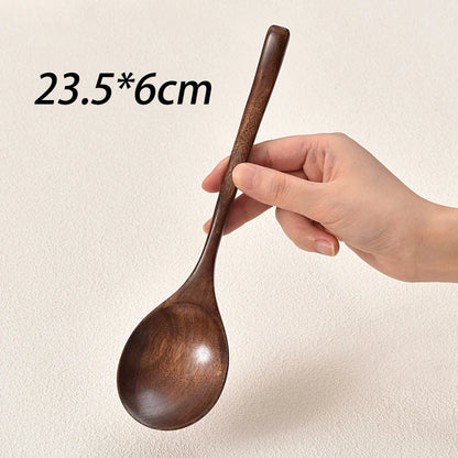 Japanese Style Wooden Soup Spoon with Long Handle