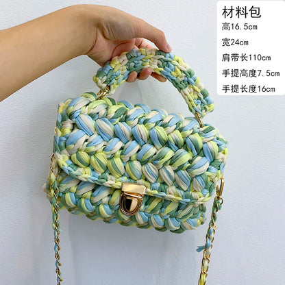 Woven Cotton Chain Crossbody Handbag