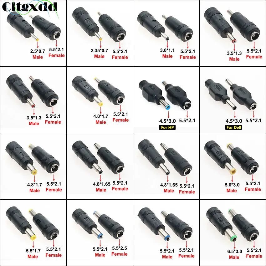 DC 5.5×2.1mm Female to Male Power Adapter Plug Set