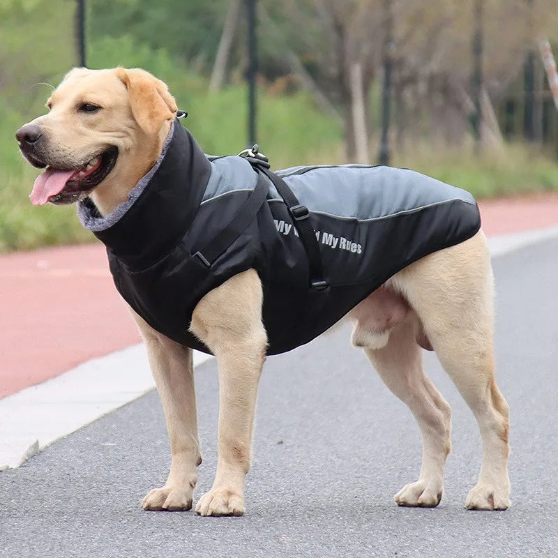 Reflective Winter Dog Coat with Faux Fur Collar for Large Dogs