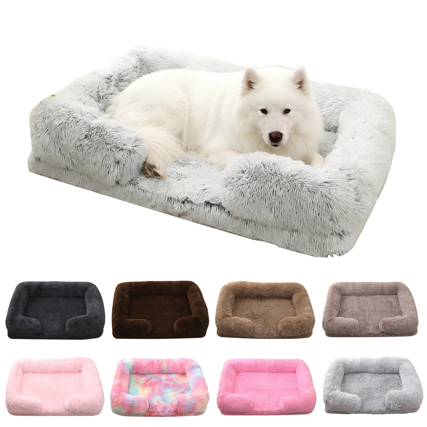Half Surround Plush Dog Bed with Removable Cushion