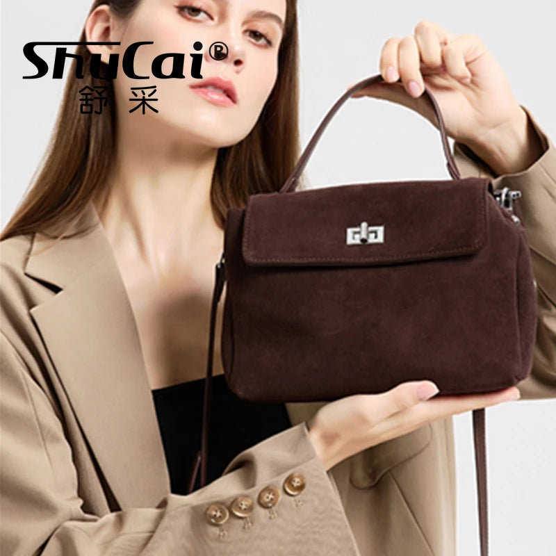 Women’s Suede Leather Flap Shoulder & Crossbody Bag
