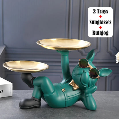 Modern Bulldog Resin Storage Tray Statue
