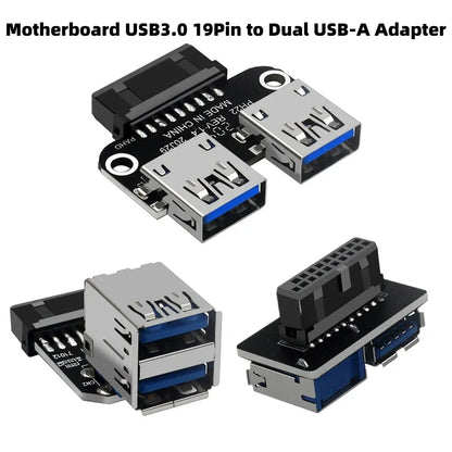 USB 3.0 19/20-Pin to Dual USB-A Motherboard Adapter