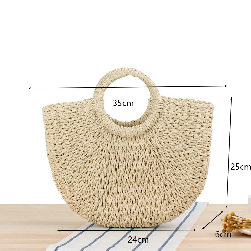 Bohemian Woven Straw Tote Crossbody Bag