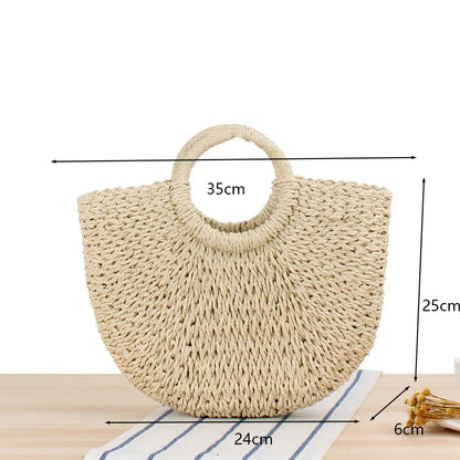 Bohemian Woven Straw Tote Crossbody Bag