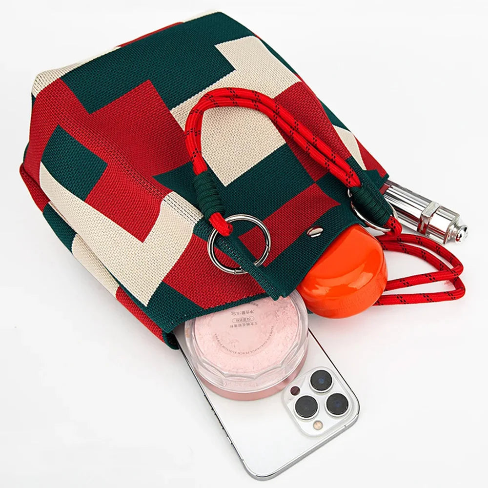 Geometric Knit Bucket Tote Bag