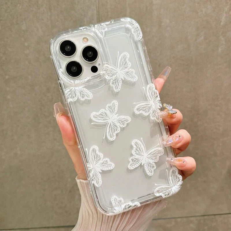 Cartoon White Butterfly Clear Case For iPhone 16 15 14 13 12 Mini 11 Pro Max X XR XS