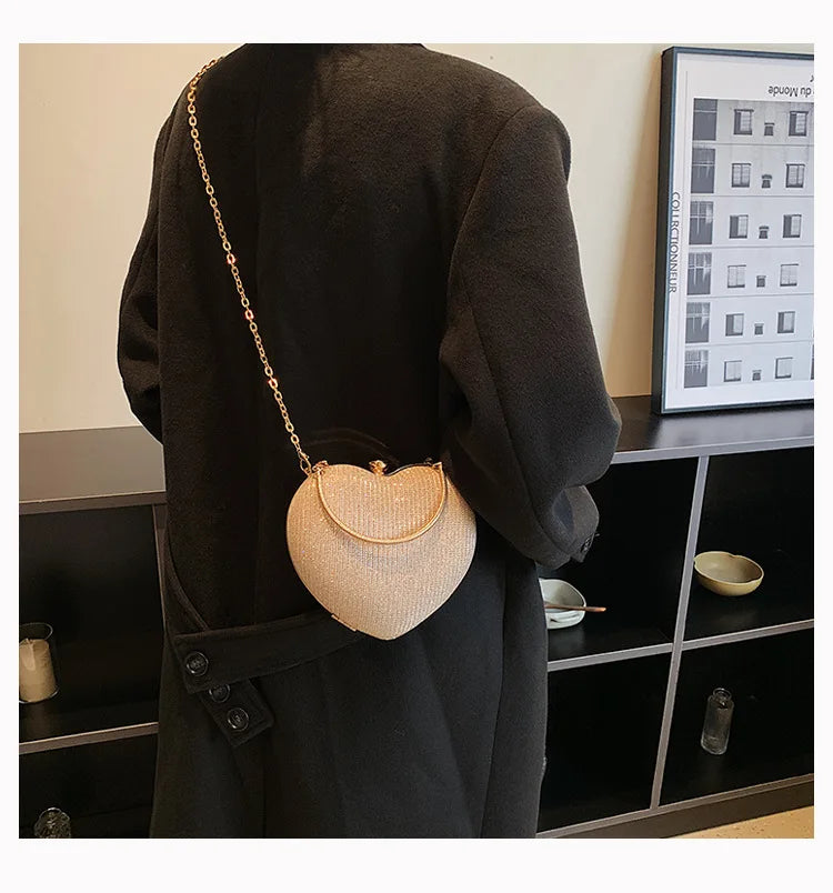 Heart-Shaped Evening Clutch Bag with Chain Strap