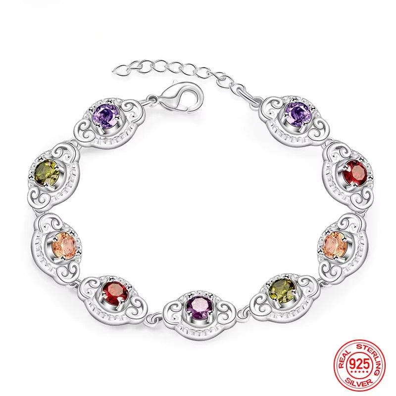 925 Sterling Silver Crystal Charm Bracelet
