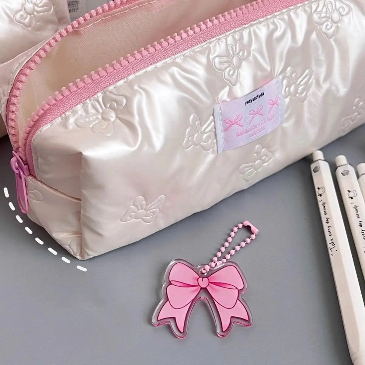 Pink Bow Pencil Case with Large Capacity Storage