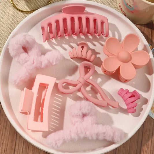 Pink Matte Hair Claw Clips Set