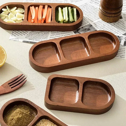Solid Wood Divided Sauce Dish