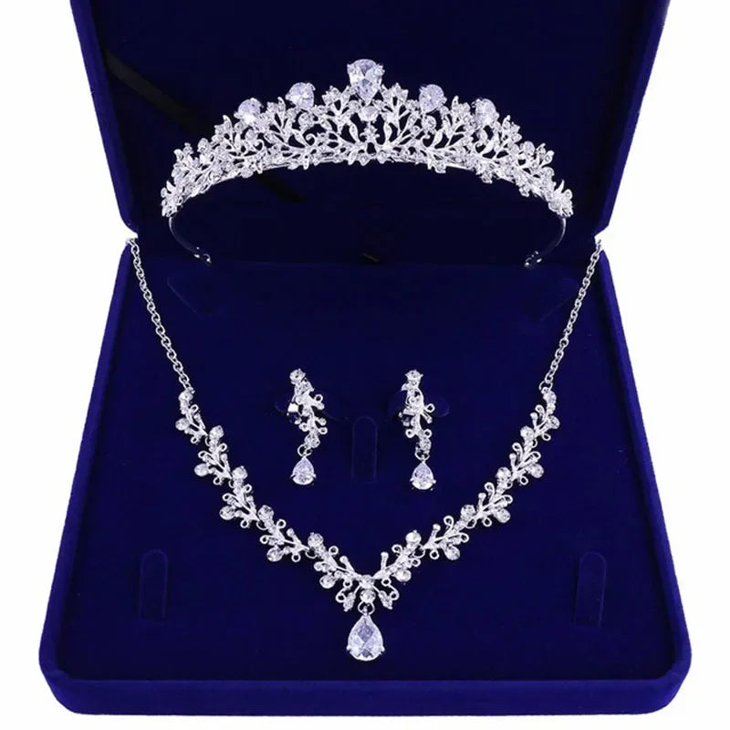 Bridal Crown Necklace Earrings Jewelry Set