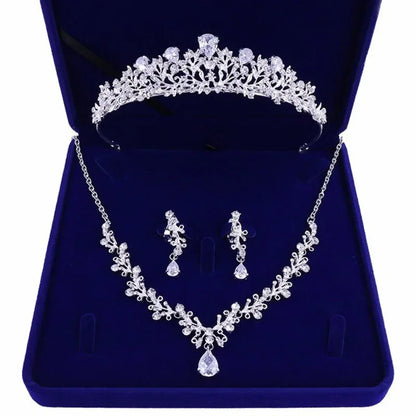 Bridal Crown Necklace Earrings Jewelry Set