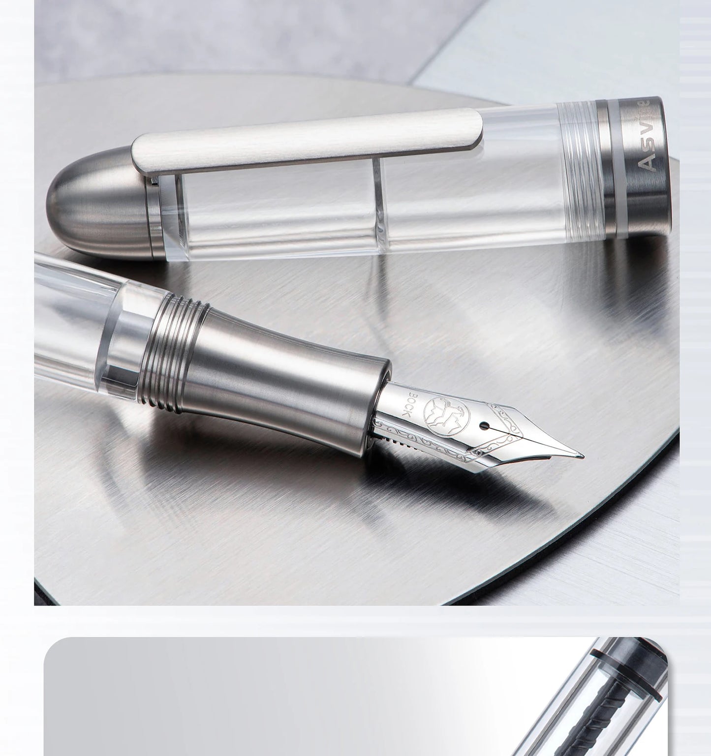 Premium Piston Fill Fountain Pen – Titanium & Acrylic