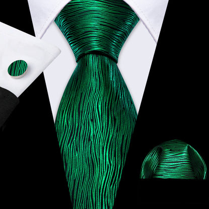 Barry Wang Jacquard Striped Silk Men's Tie Pocket Square Cufflinks Set