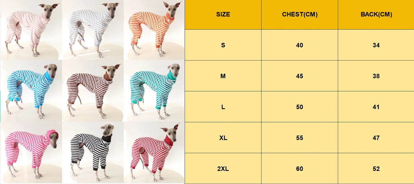 Striped Cotton Dog Pajamas for Italian Greyhounds & Whippets