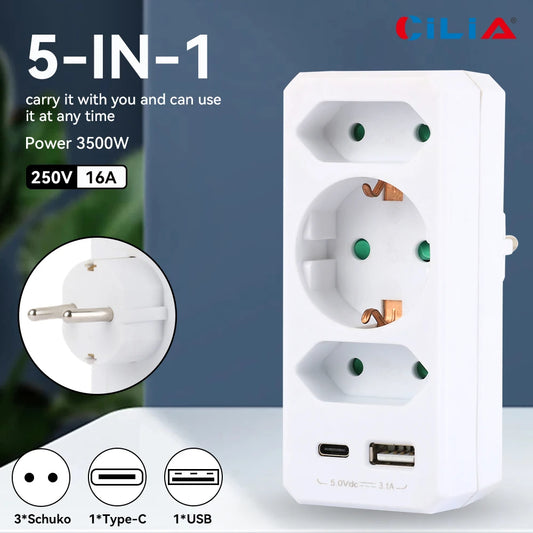 5-in-1 Wall Outlet Extender with USB & USB-C