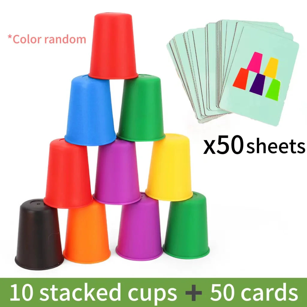 Montessori Mini Stack Cup Game With Card