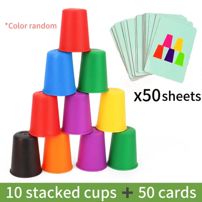 Montessori Mini Stack Cup Game With Card