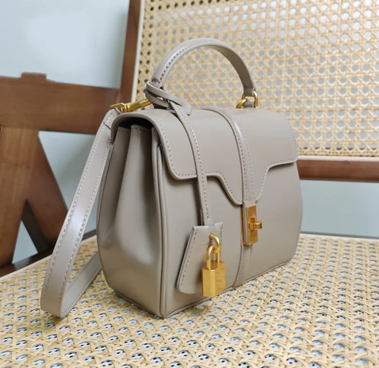 Genuine Split Leather Top Handle Satchel Bag